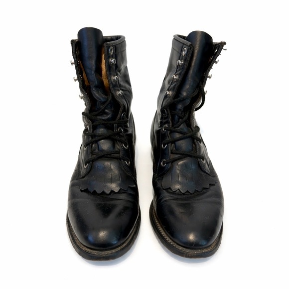 Justin Womens Black Leather Lace Up Kiltie Western Boots Style 506 Size 6.5 B - Picture 3 of 8